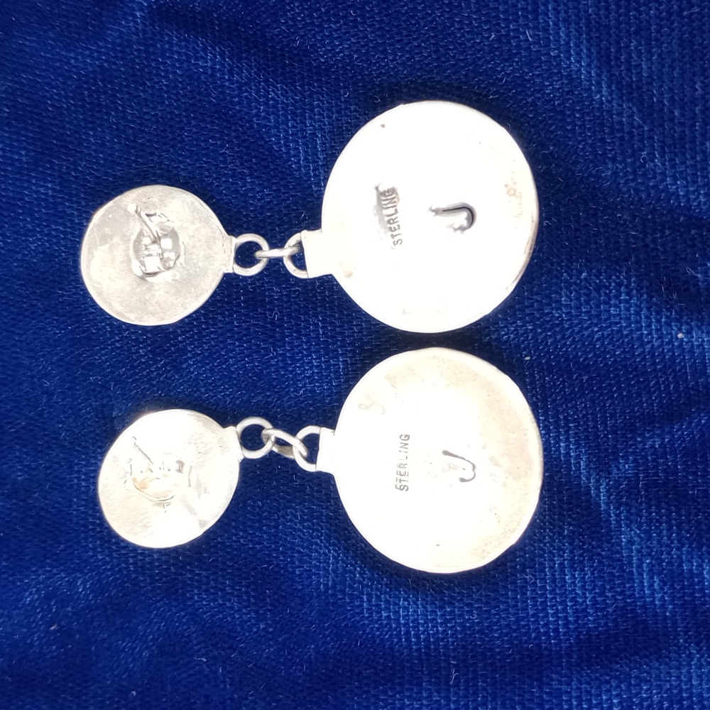 Vintage Navajo Shadowbox Sterling Silver and Turquoise Dangle Earrings - Picture 9 of 12